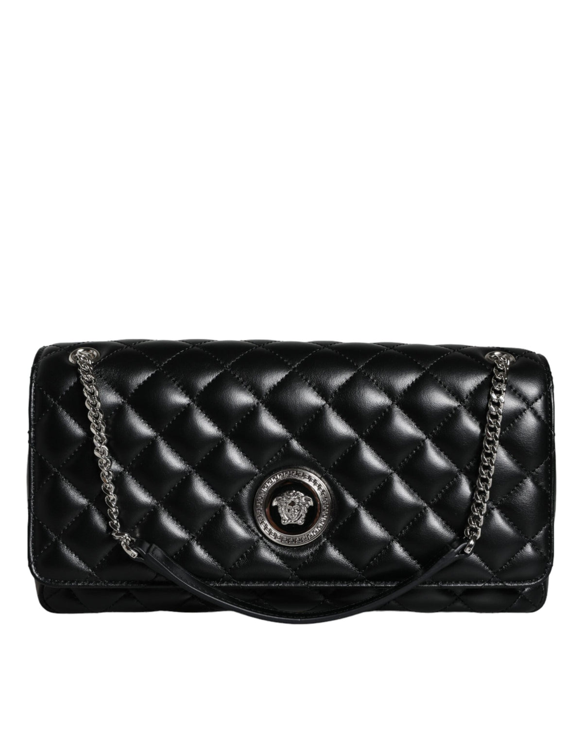 Bolsa de ombro transversal Versace em couro de cordeiro acolchoado preto