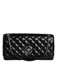 Bolsa de ombro transversal Versace em couro de cordeiro acolchoado preto