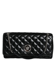 Bolsa de ombro transversal Versace em couro de cordeiro acolchoado preto