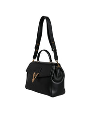 Bolsa transversal Versace preta com alça superior em couro de bezerro granulado