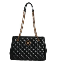 Bolsa Versace de couro napa acolchoado preto com alça de corrente