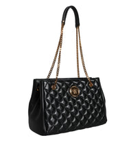 Bolsa Versace de couro napa acolchoado preto com alça de corrente