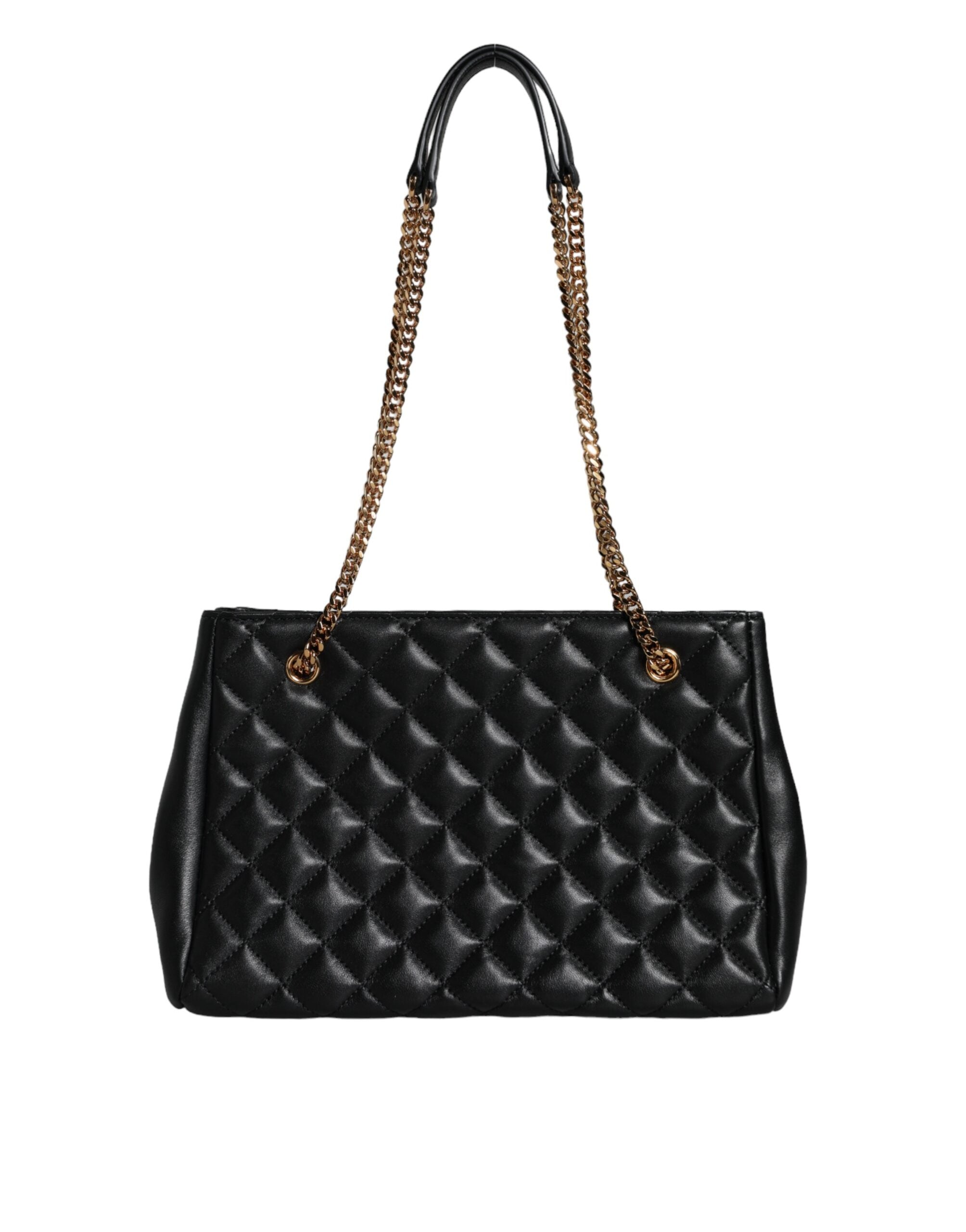 Bolsa Versace de couro napa acolchoado preto com alça de corrente