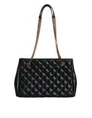 Bolsa Versace de couro napa acolchoado preto com alça de corrente