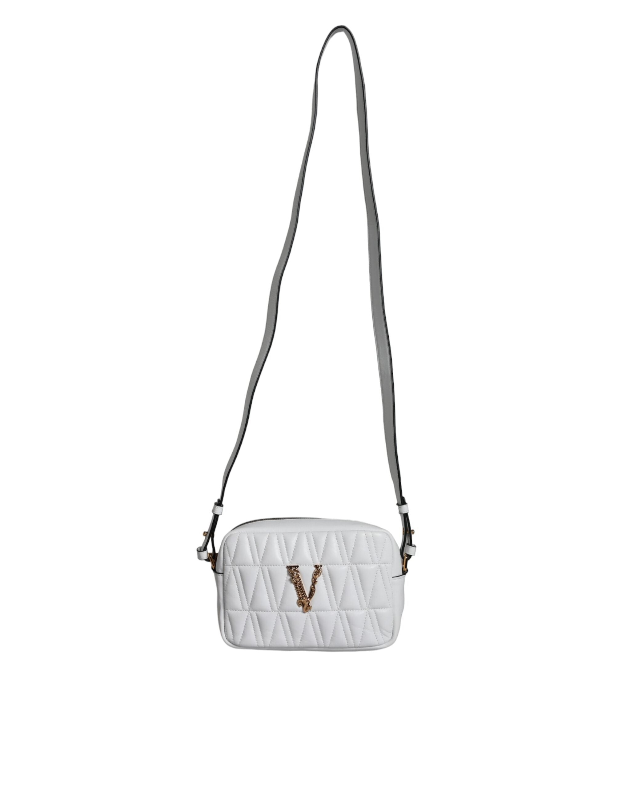 Bolsa de ombro transversal Versace em couro napa acolchoado branco