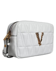 Bolsa de ombro transversal Versace em couro napa acolchoado branco