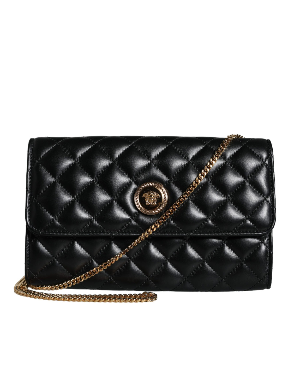 Bolsa de ombro transversal Versace em couro napa acolchoado preto