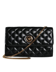 Bolsa de ombro transversal Versace em couro napa acolchoado preto