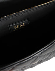 Bolsa de ombro transversal Versace em couro napa acolchoado preto