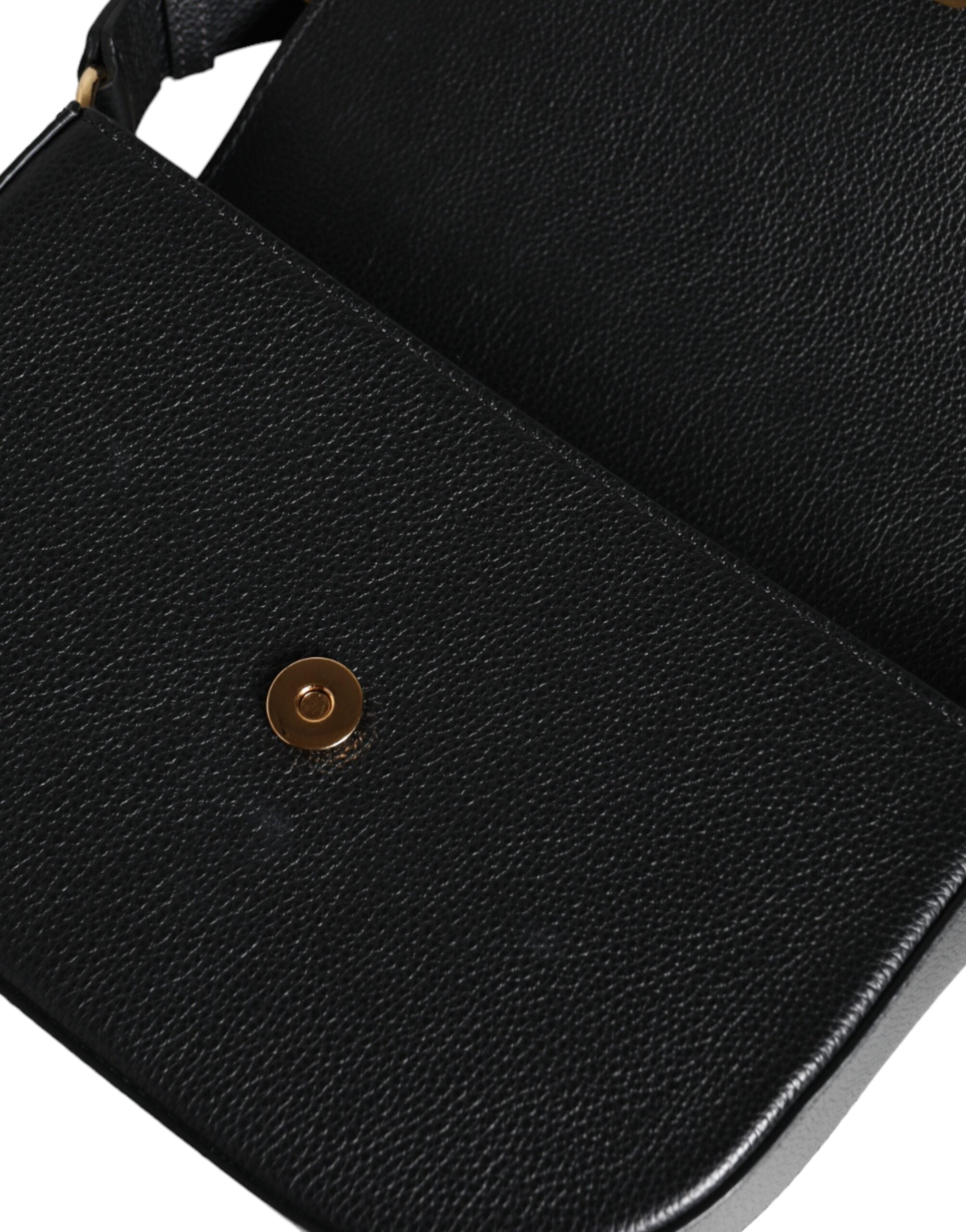 Bolsa de ombro transversal com logotipo em couro de bezerro granulado preto Versace