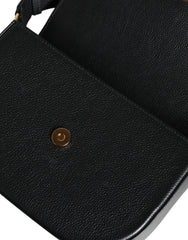 Bolsa de ombro transversal com logotipo em couro de bezerro granulado preto Versace