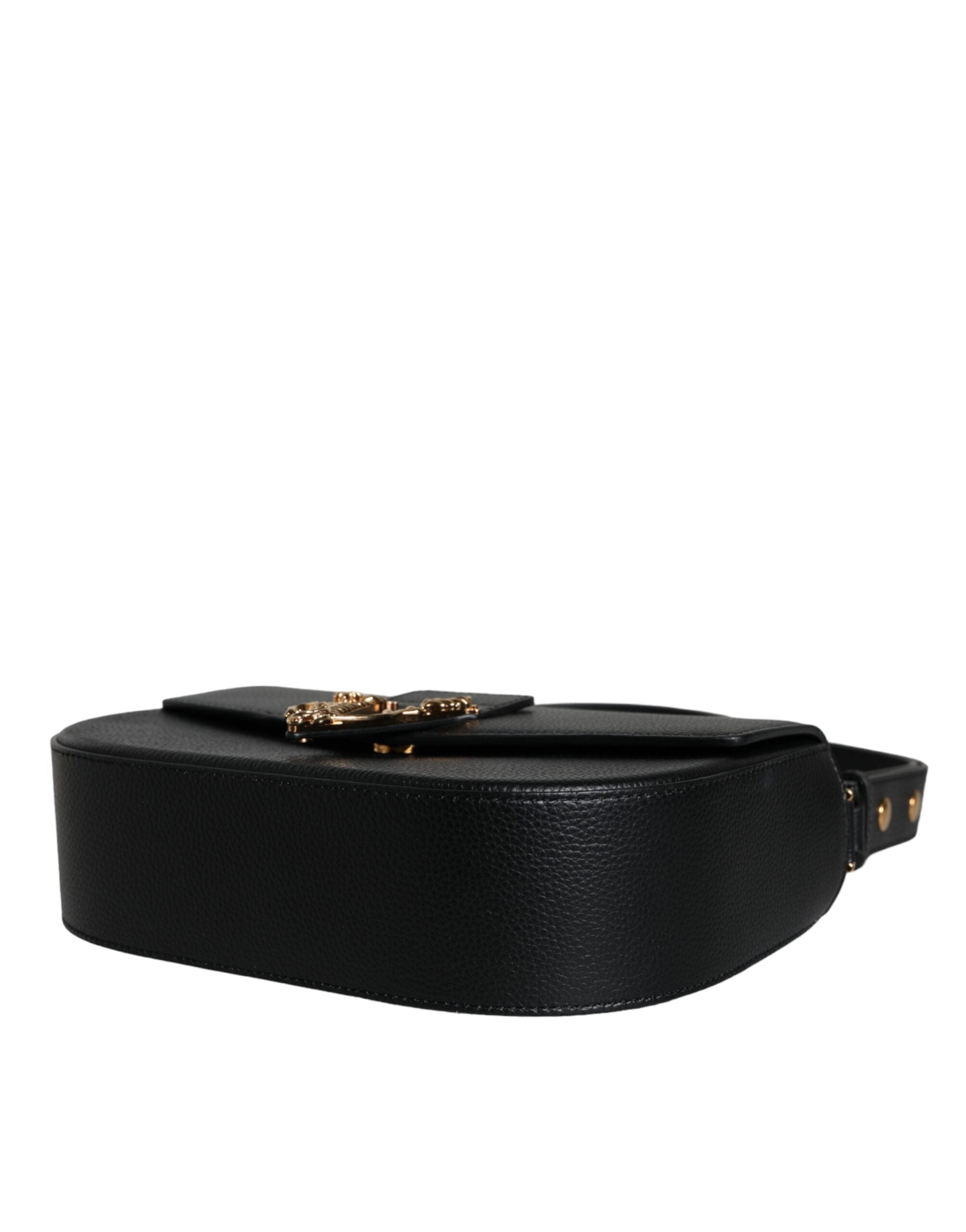 Bolsa de ombro transversal com logotipo em couro de bezerro granulado preto Versace