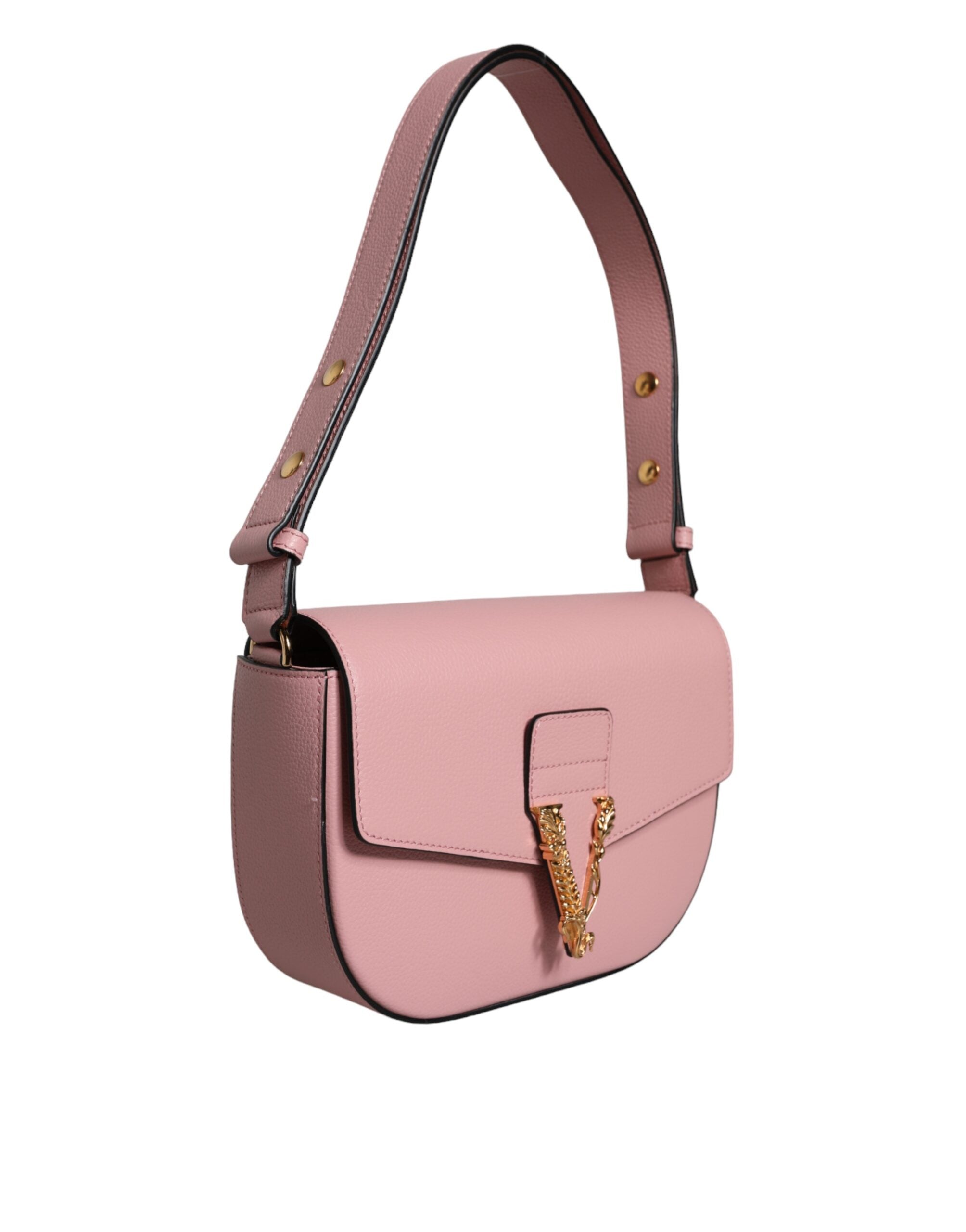 Bolsa de ombro transversal com logotipo em couro de bezerro granulado rosa Versace