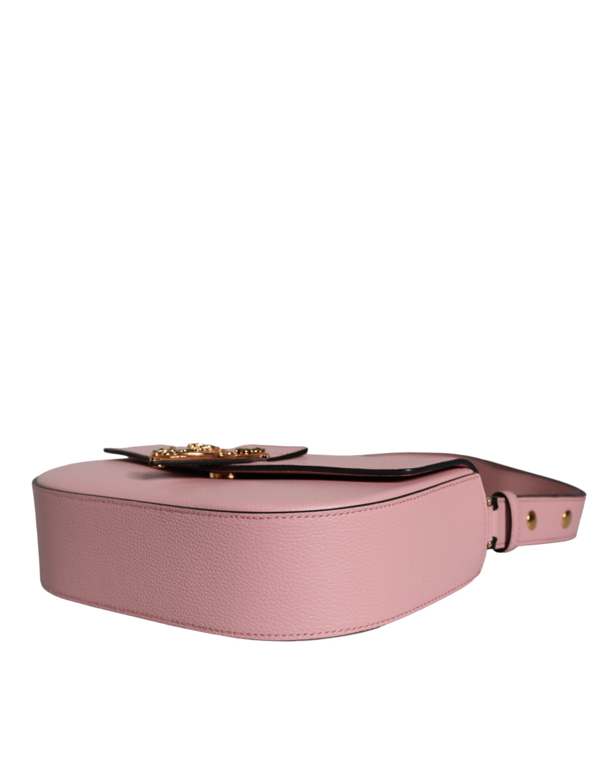 Bolsa de ombro transversal com logotipo em couro de bezerro granulado rosa Versace