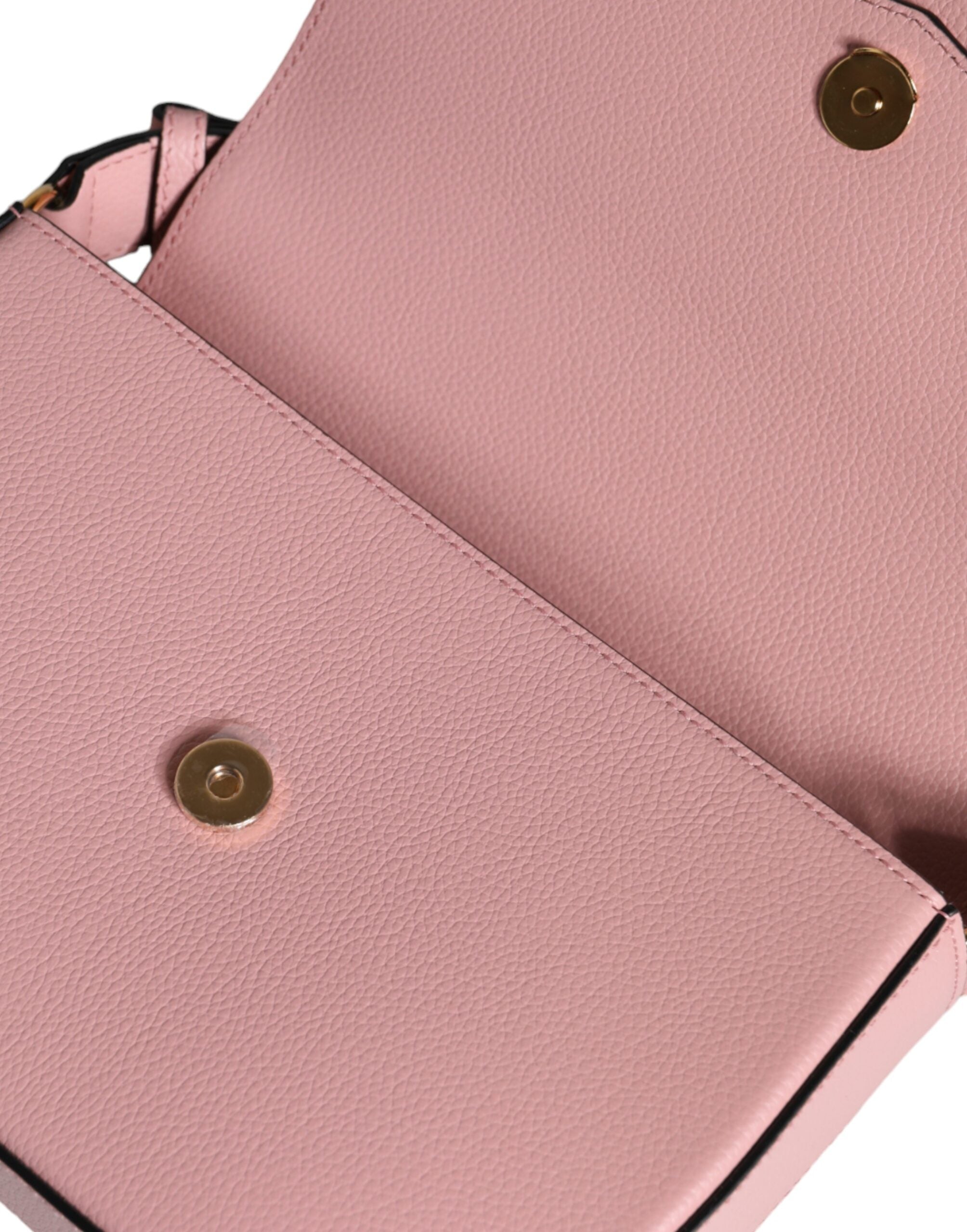 Bolsa de ombro transversal com logotipo em couro de bezerro granulado rosa Versace