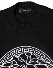 Suéter Versace Preto com Bordado Medusa e Gola Redonda