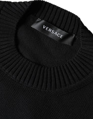 Suéter Versace Preto com Bordado Medusa e Gola Redonda