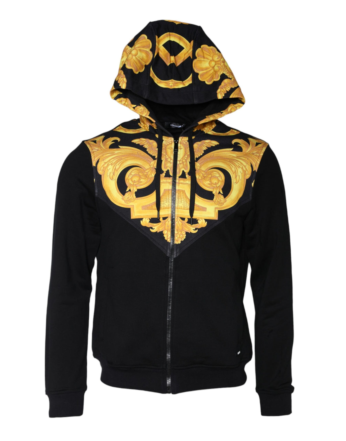 Moletom com capuz e zíper completo de algodão com estampa Medusa preta Versace
