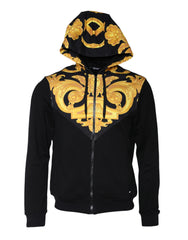 Moletom com capuz e zíper completo de algodão com estampa Medusa preta Versace