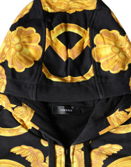 Moletom com capuz e zíper completo de algodão com estampa Medusa preta Versace