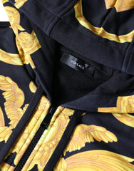 Moletom com capuz e zíper completo de algodão com estampa Medusa preta Versace