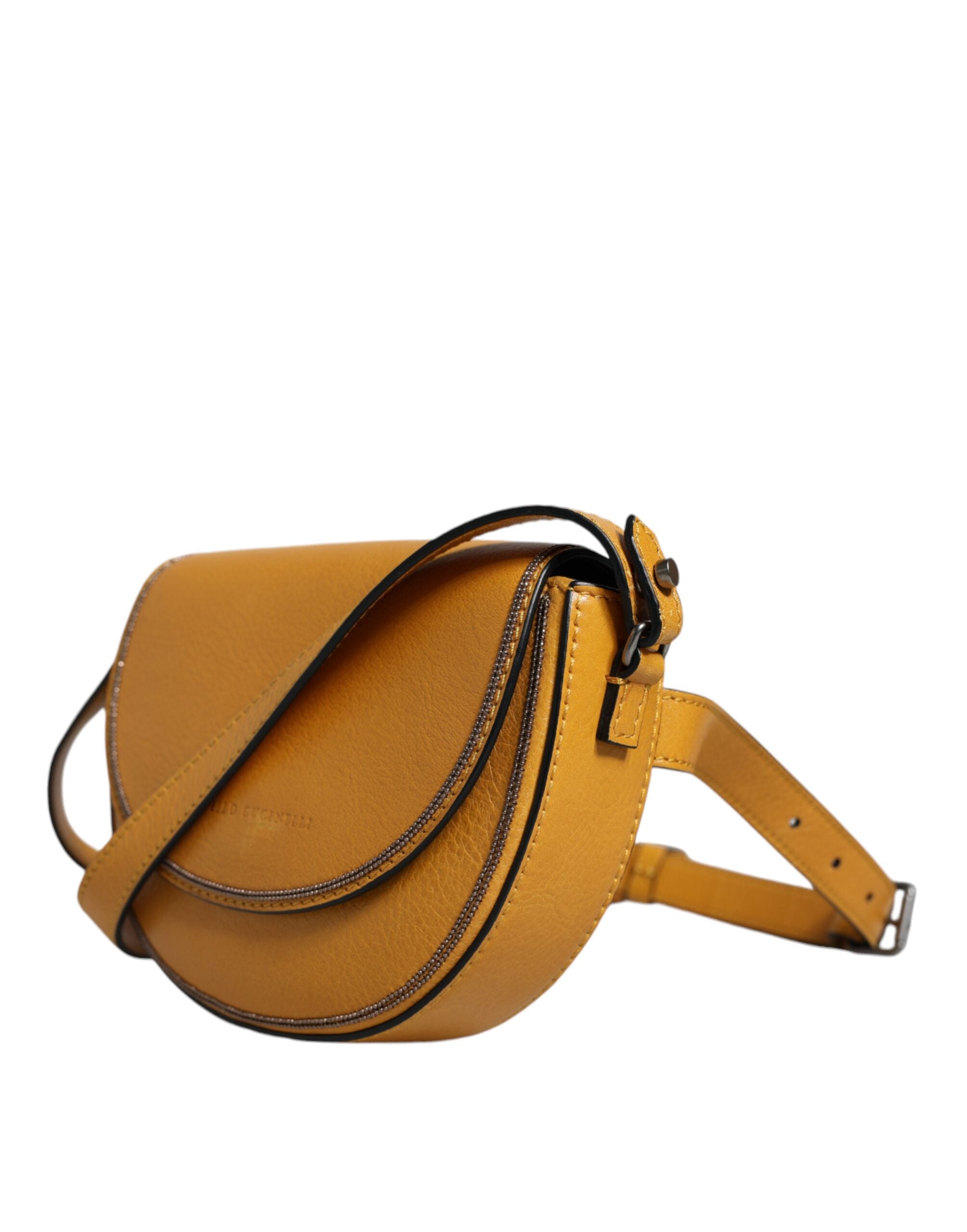 Bolsa tiracolo Brunello Cucinelli em couro marrom claro com logo e alça de cintura
