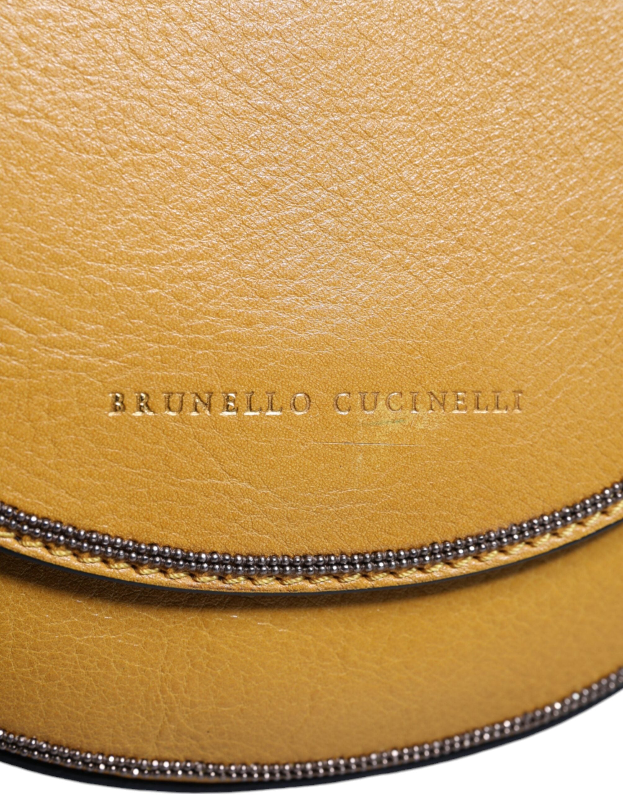 Bolsa tiracolo Brunello Cucinelli em couro marrom claro com logo e alça de cintura
