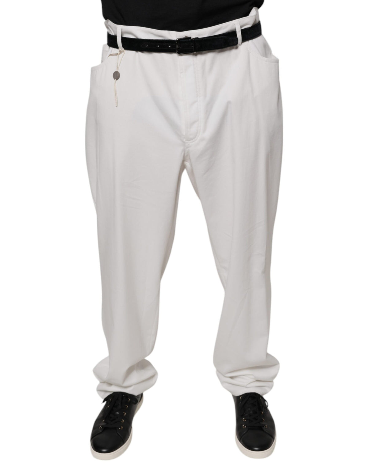 Calça social masculina Brunello Cucinelli de algodão branco afunilada