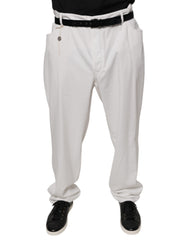 Calça social masculina Brunello Cucinelli de algodão branco afunilada