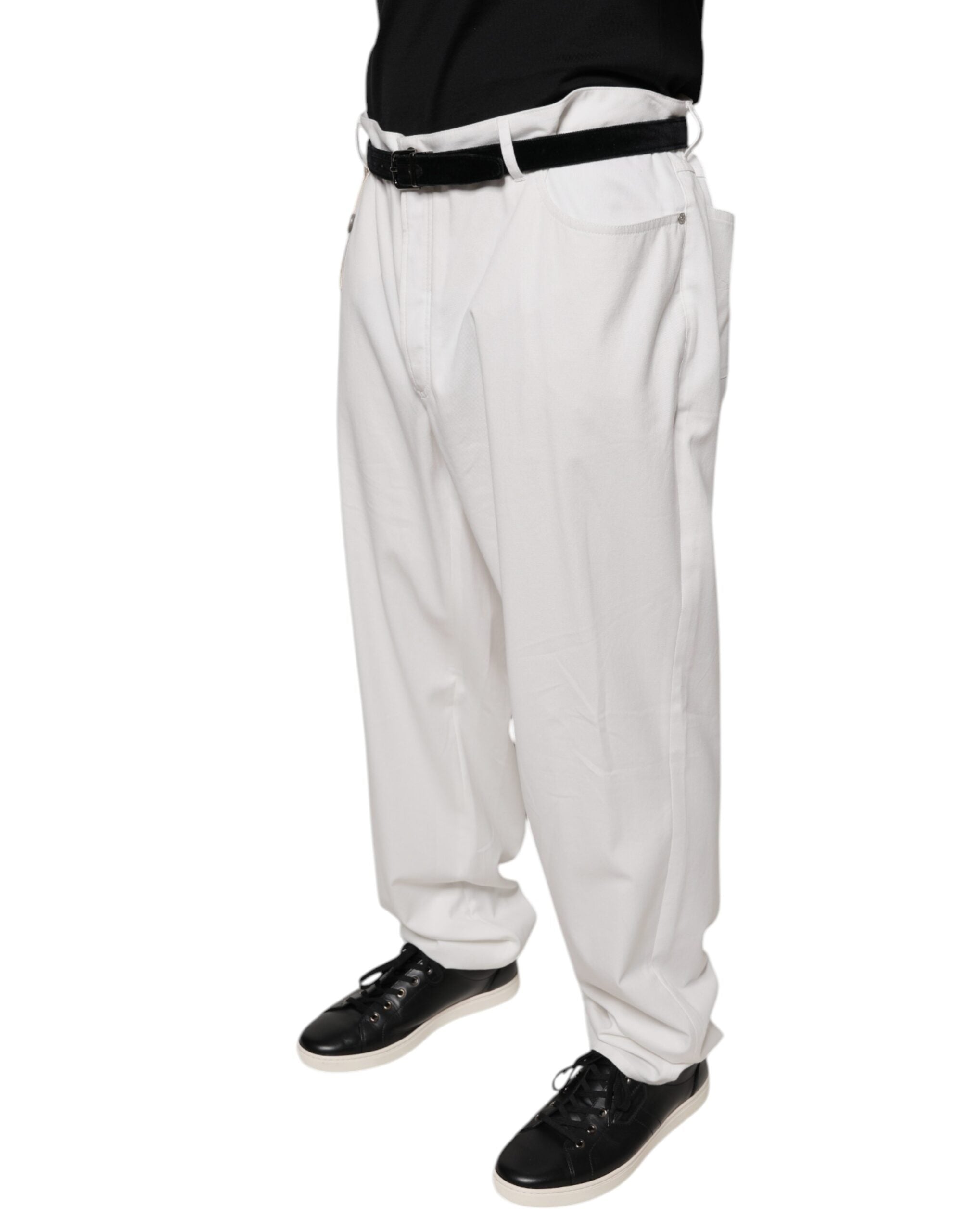 Calça social masculina Brunello Cucinelli de algodão branco afunilada