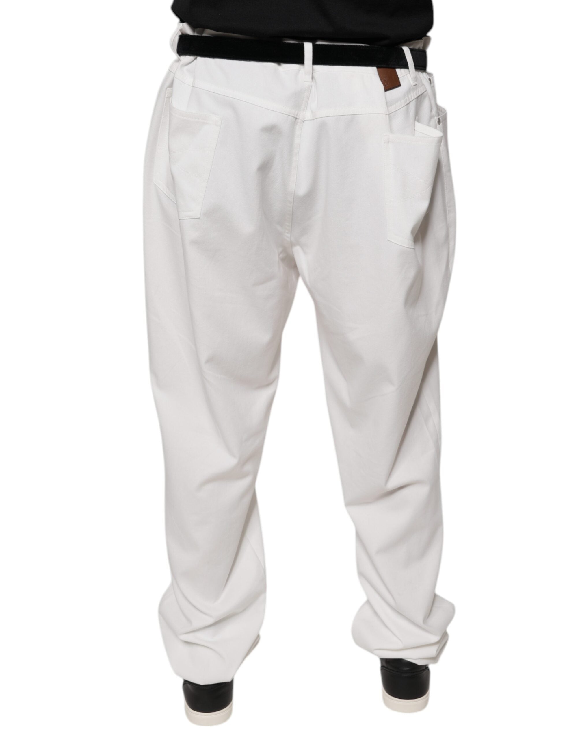 Calça social masculina Brunello Cucinelli de algodão branco afunilada