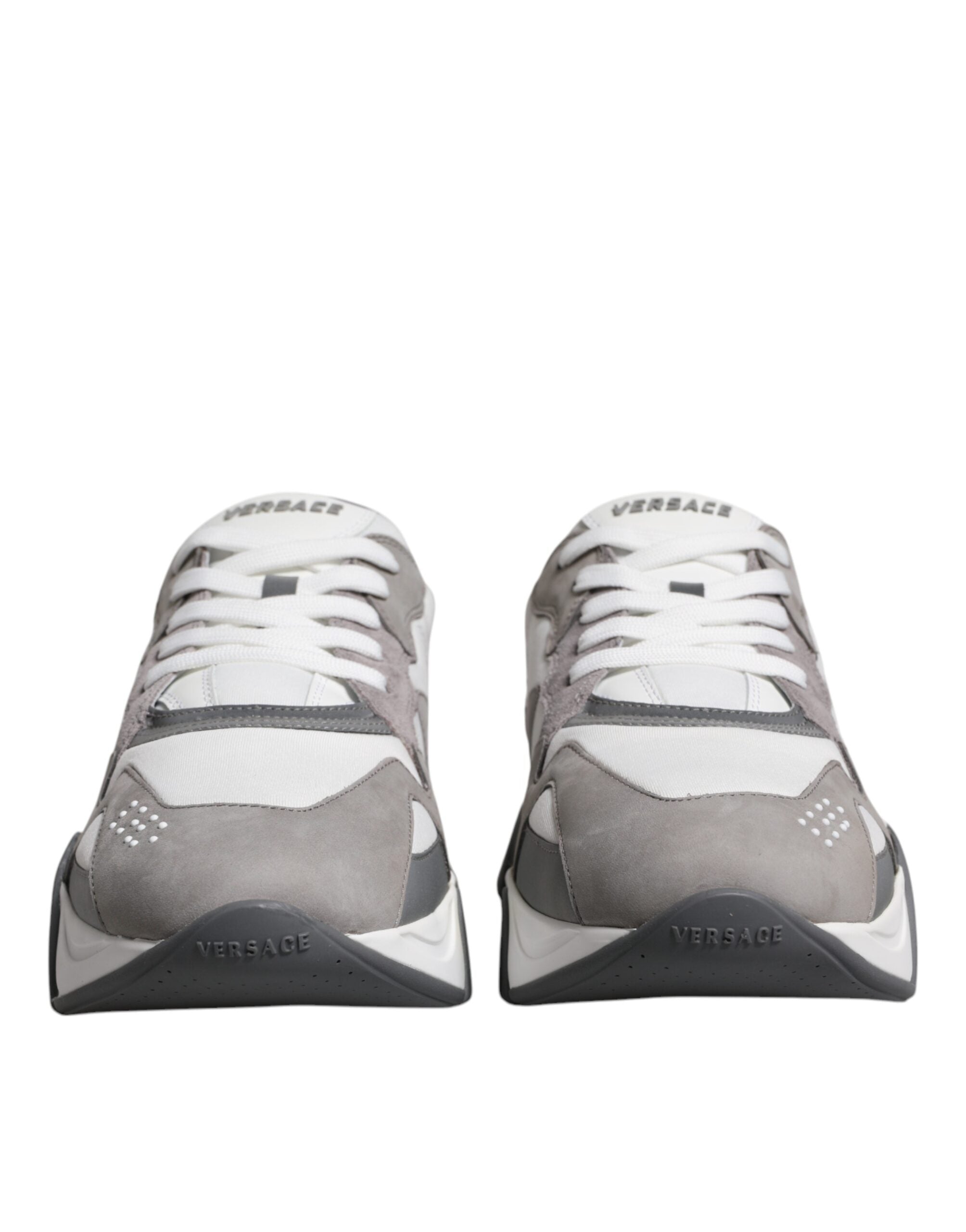 Tênis Versace Cinza Couro Neoprene Chunky Cano Baixo Squalo