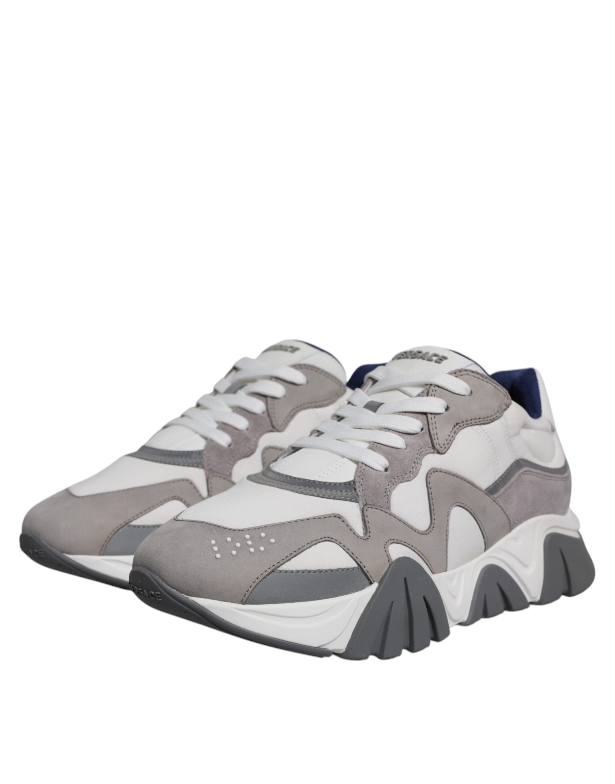 Tênis Versace Cinza Couro Neoprene Chunky Cano Baixo Squalo