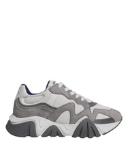Tênis Versace Cinza Couro Neoprene Chunky Cano Baixo Squalo
