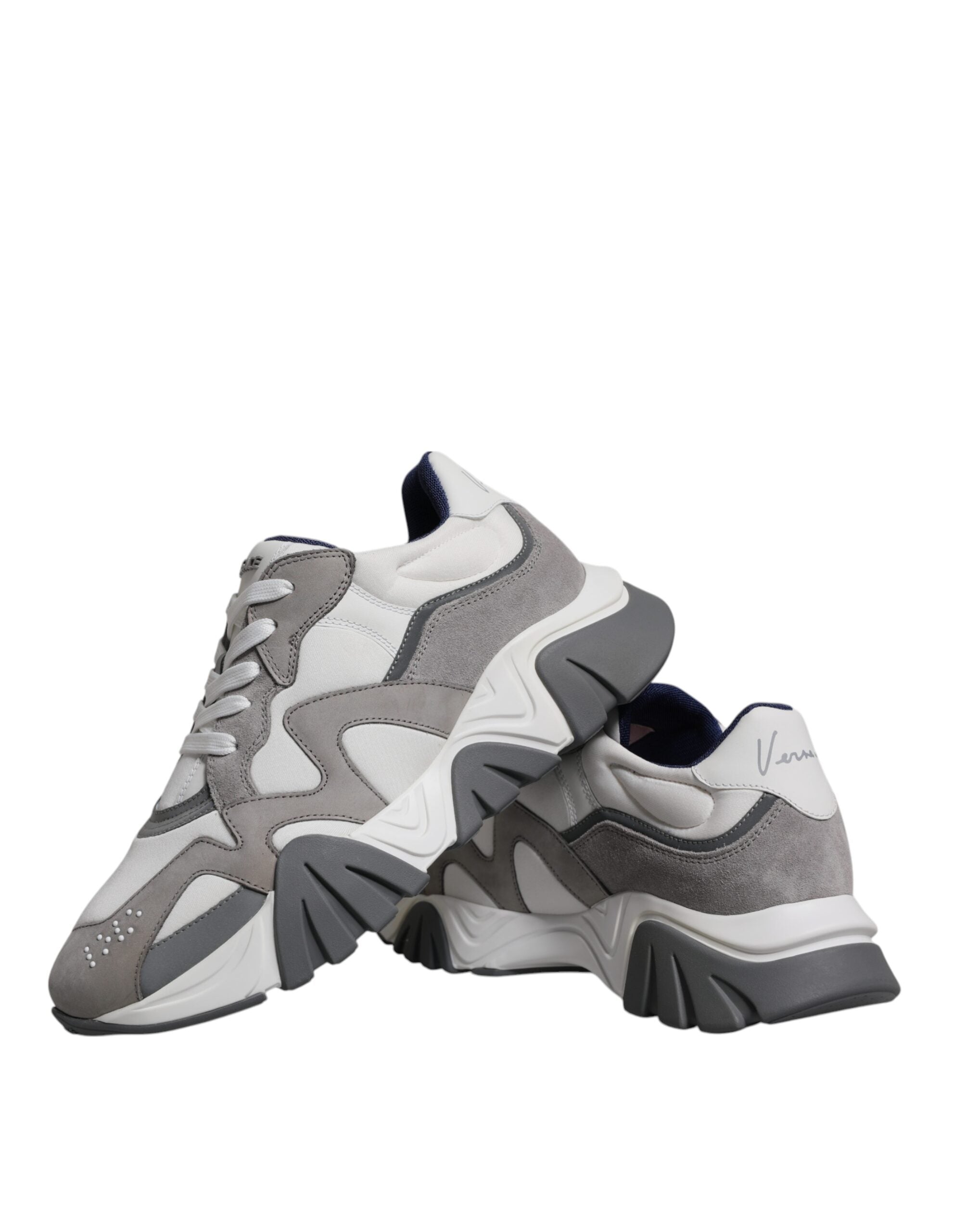 Tênis Versace Cinza Couro Neoprene Chunky Cano Baixo Squalo