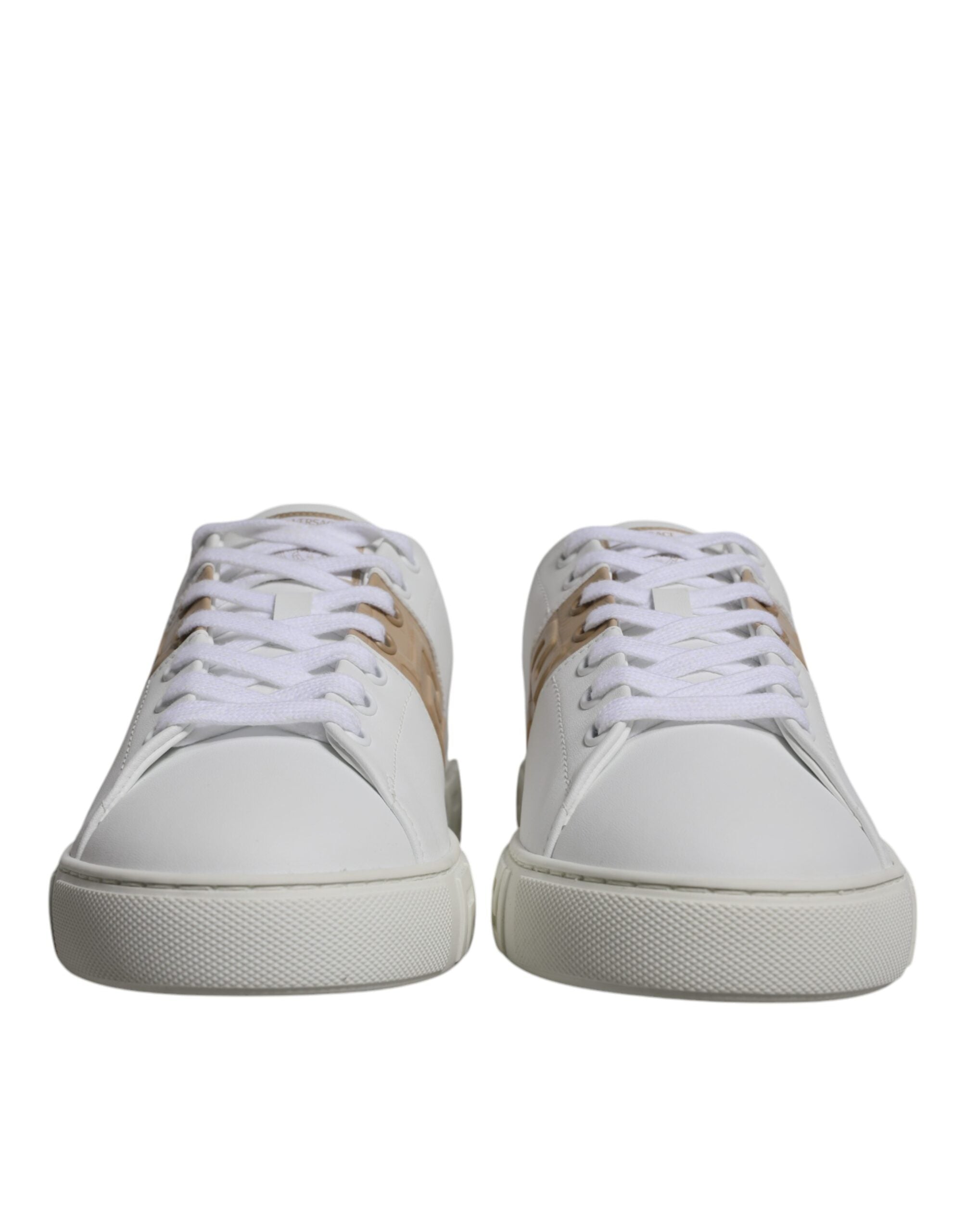 Tênis masculino Versace branco marrom com estampa grega em TPU cano baixo