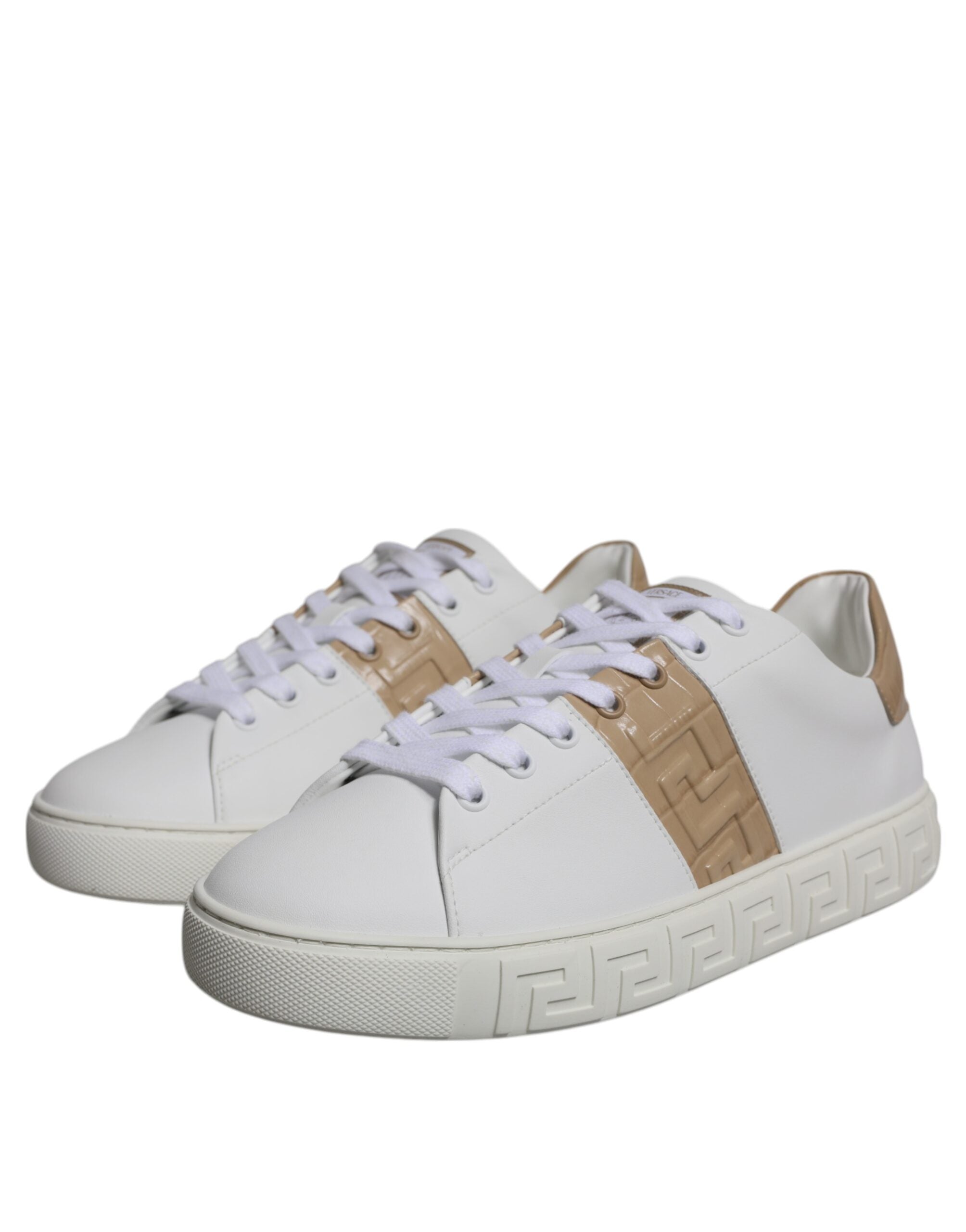 Tênis masculino Versace branco marrom com estampa grega em TPU cano baixo