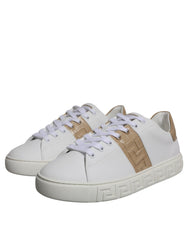 Tênis masculino Versace branco marrom com estampa grega em TPU cano baixo
