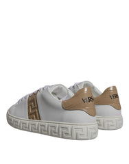 Tênis masculino Versace branco marrom com estampa grega em TPU cano baixo