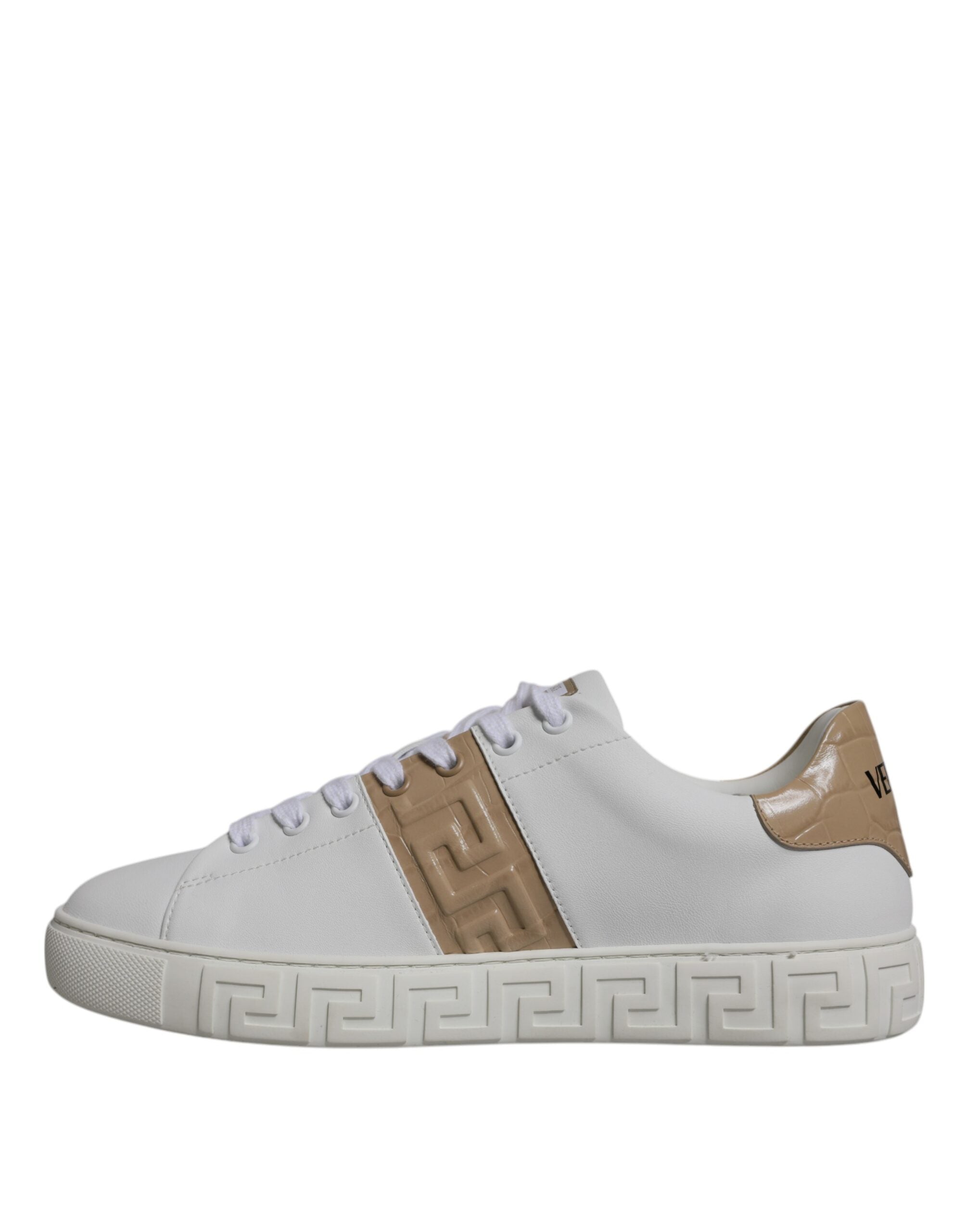 Tênis masculino Versace branco marrom com estampa grega em TPU cano baixo