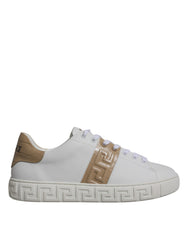 Tênis masculino Versace branco marrom com estampa grega em TPU cano baixo