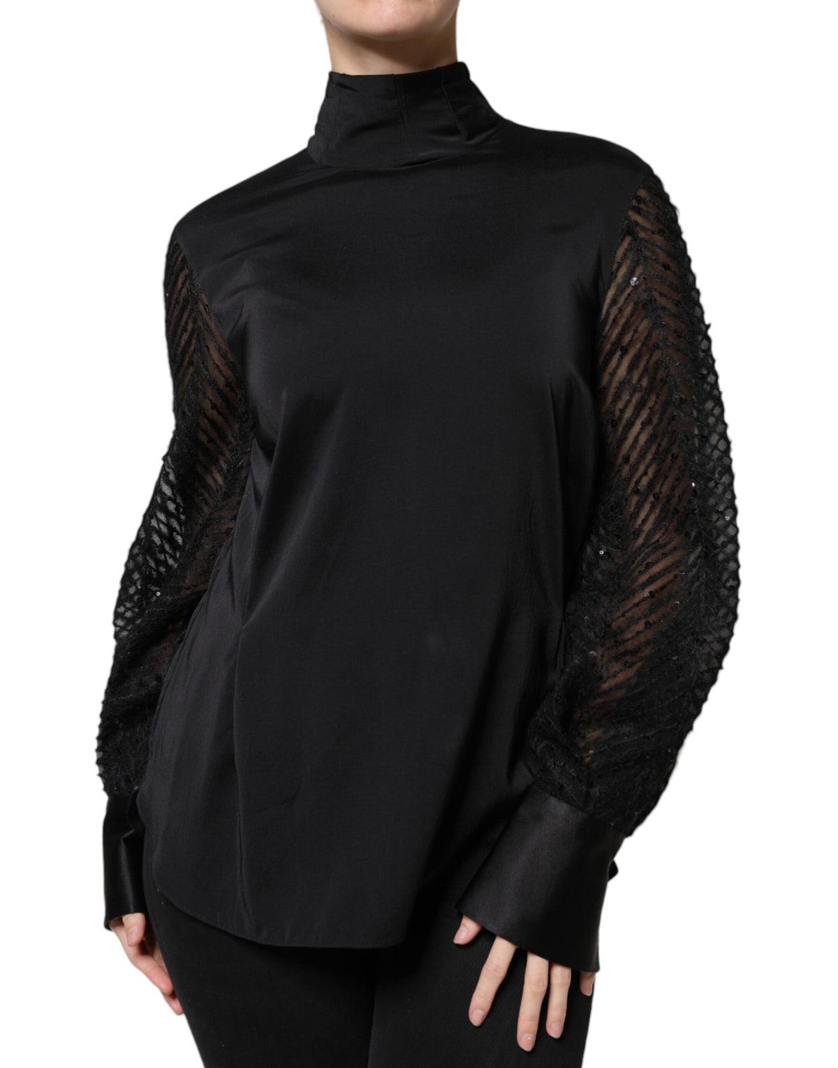Blusa de manga comprida Brunello Cucinelli preta com mistura de seda