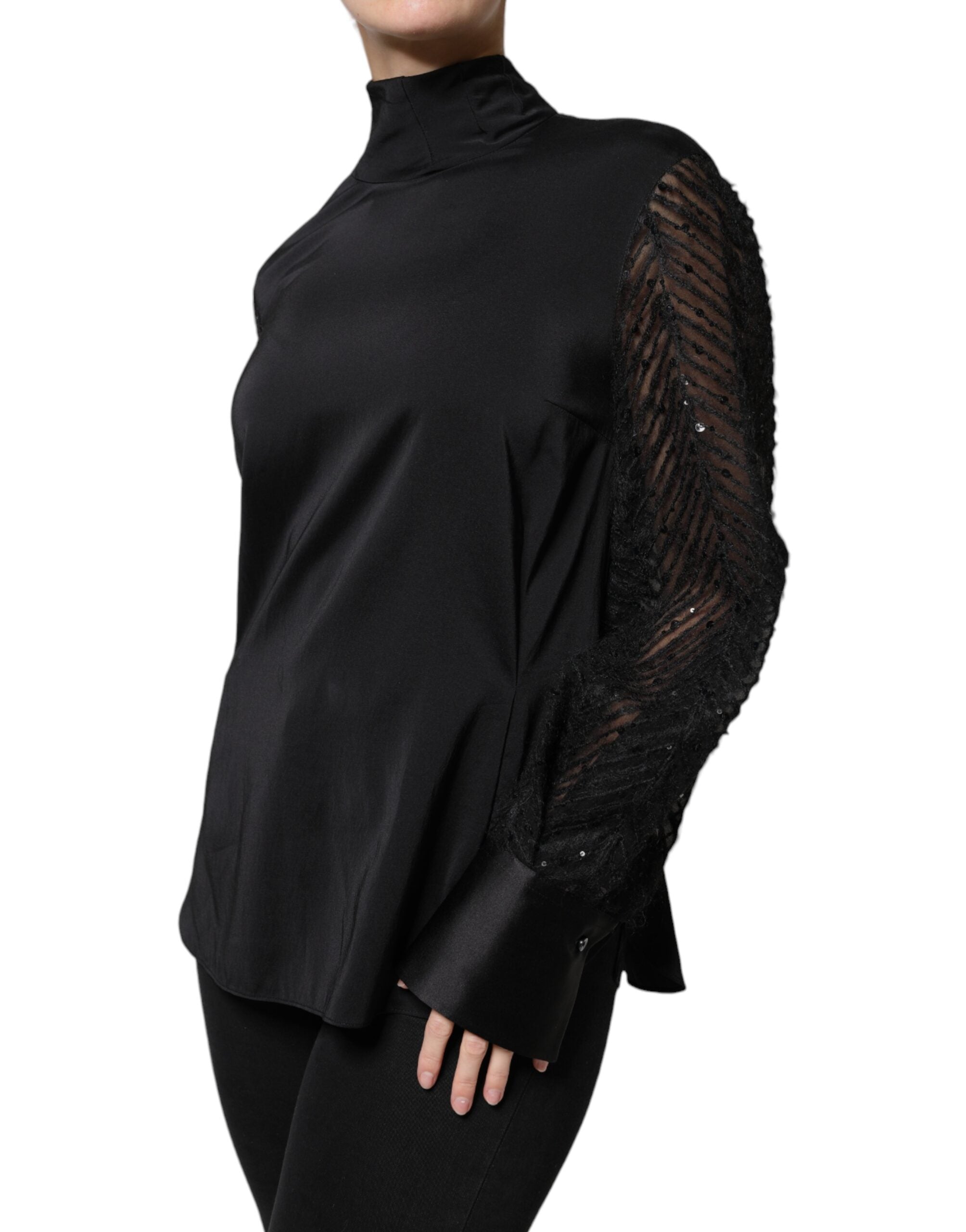 Blusa de manga comprida Brunello Cucinelli preta com mistura de seda