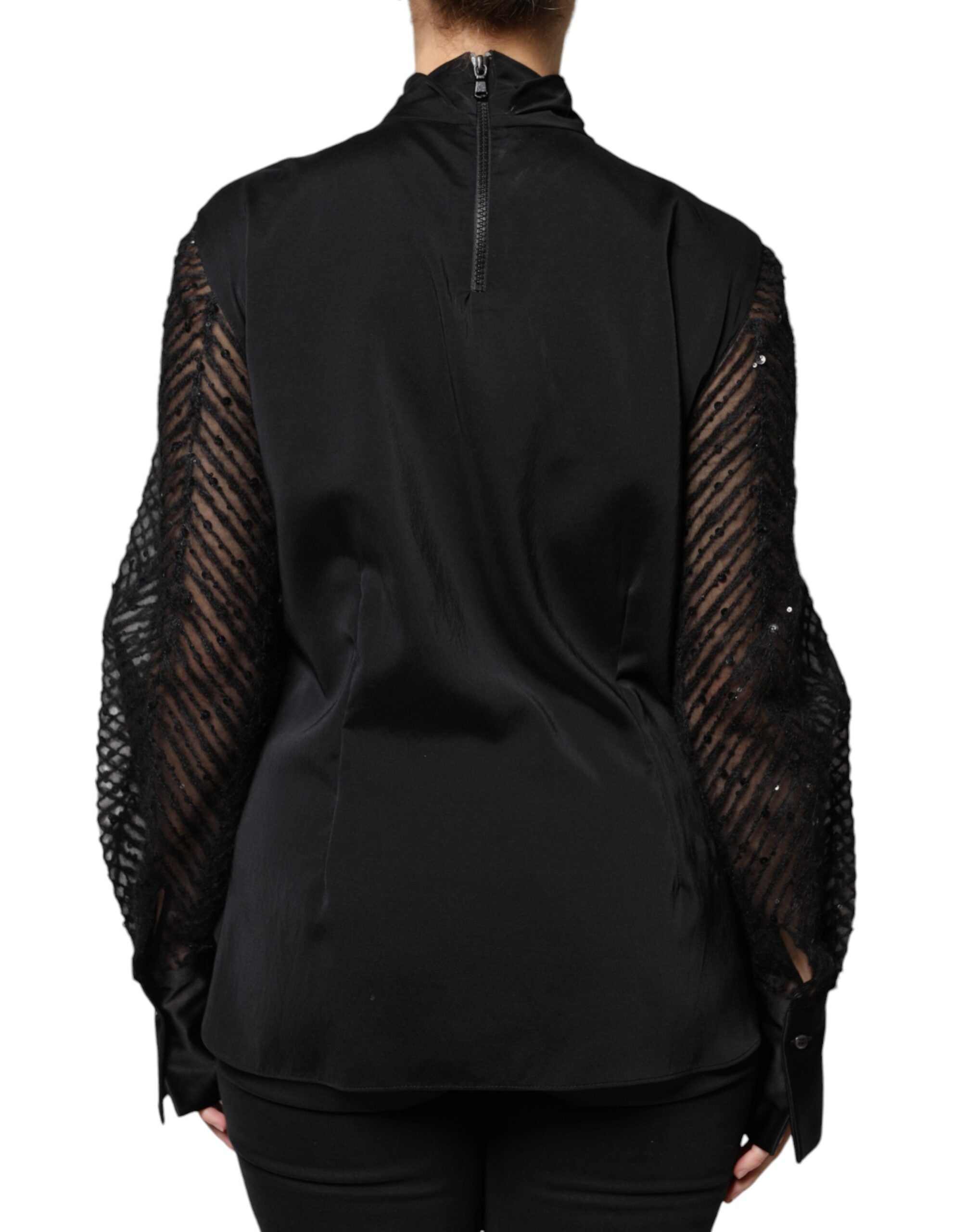 Blusa de manga comprida Brunello Cucinelli preta com mistura de seda