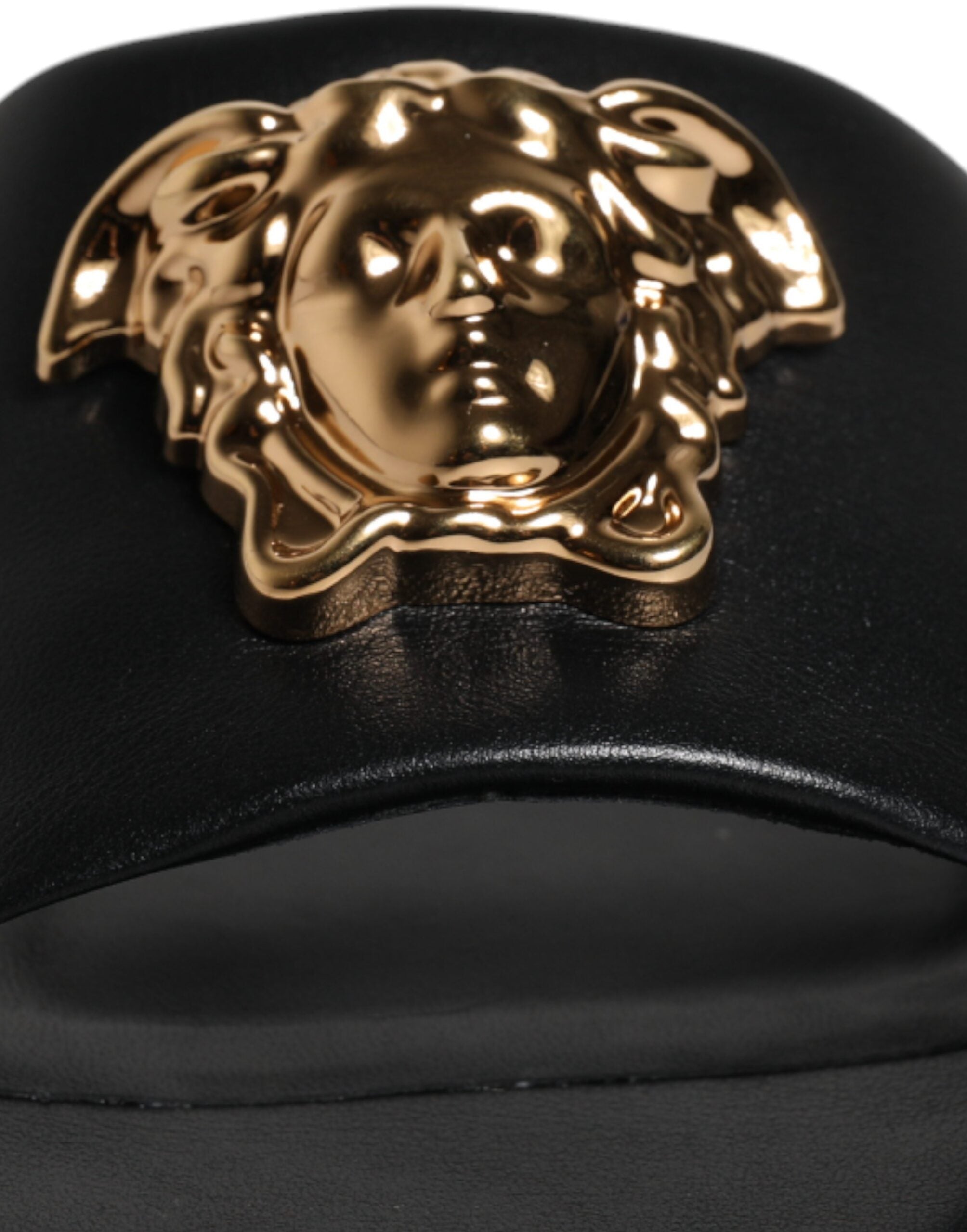 Versace Preto Couro Logo Placa Slip On Sapatos Flats