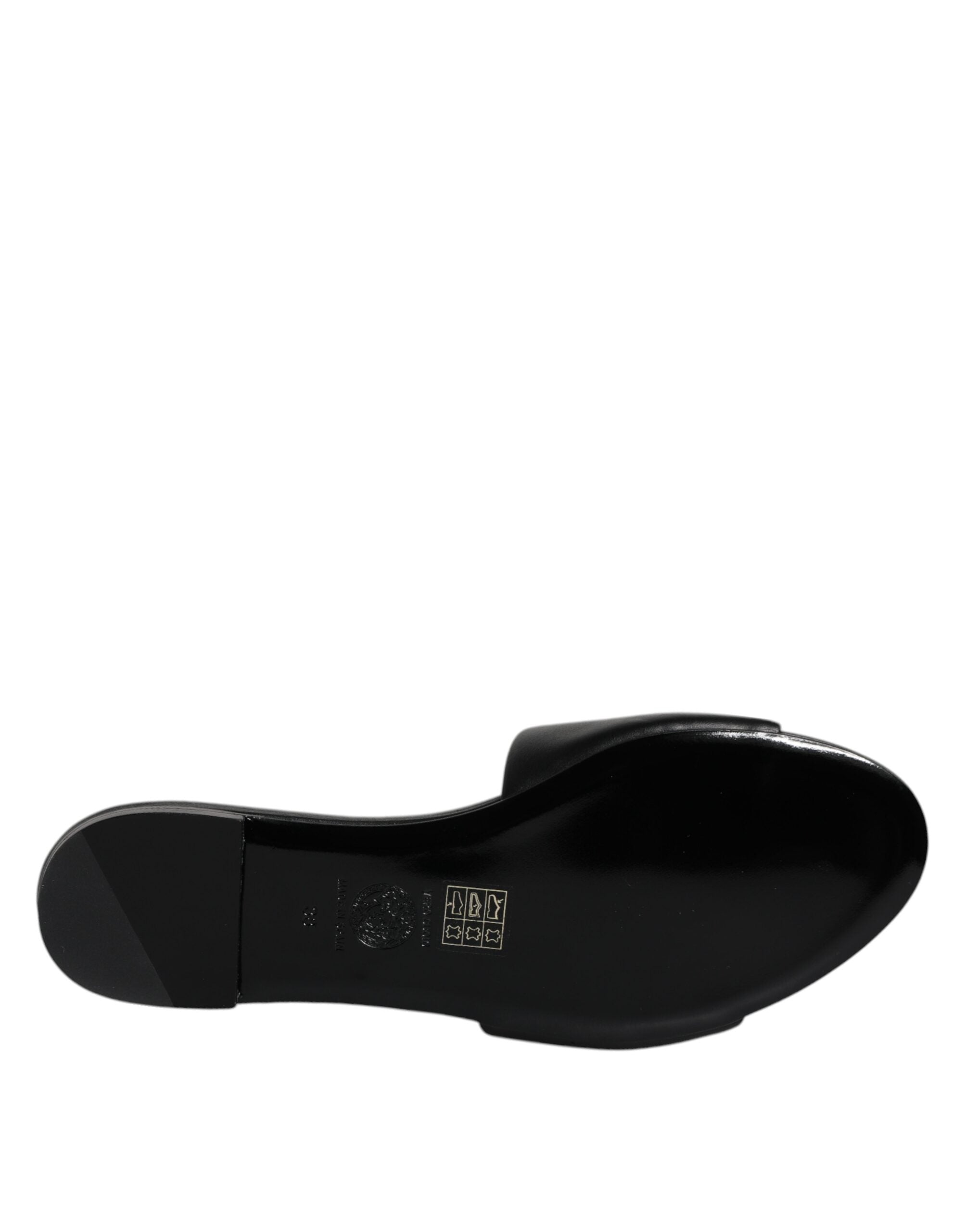 Versace Preto Couro Logo Placa Slip On Sapatos Flats
