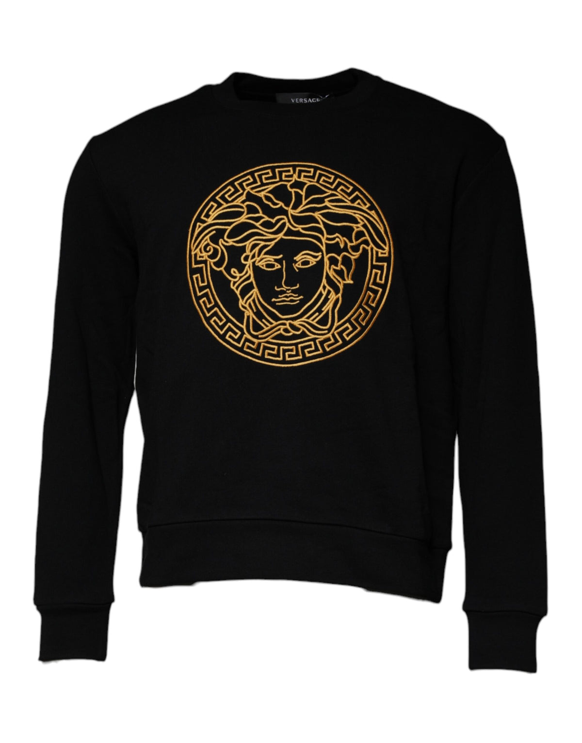 Suéter Versace Preto com Bordado Medusa e Gola Redonda