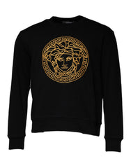 Suéter Versace Preto com Bordado Medusa e Gola Redonda