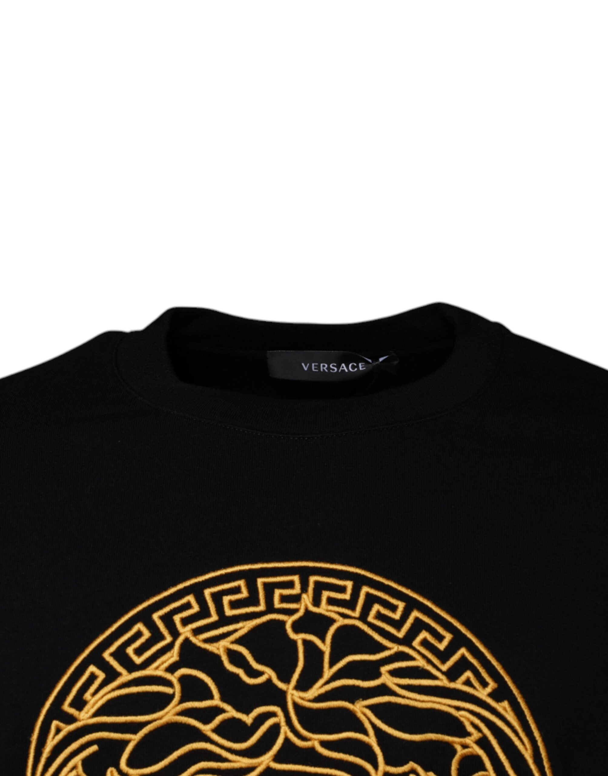 Suéter Versace Preto com Bordado Medusa e Gola Redonda