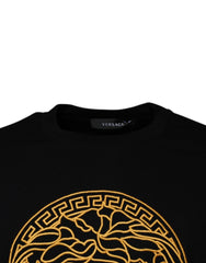Suéter Versace Preto com Bordado Medusa e Gola Redonda